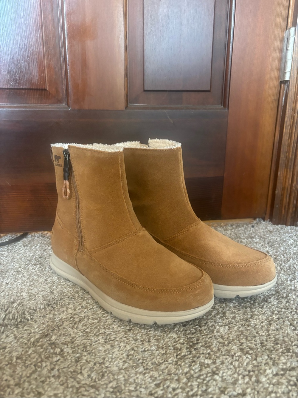 Sorel Chestnut Suede Shearling-Lined Zip Ankle Boots